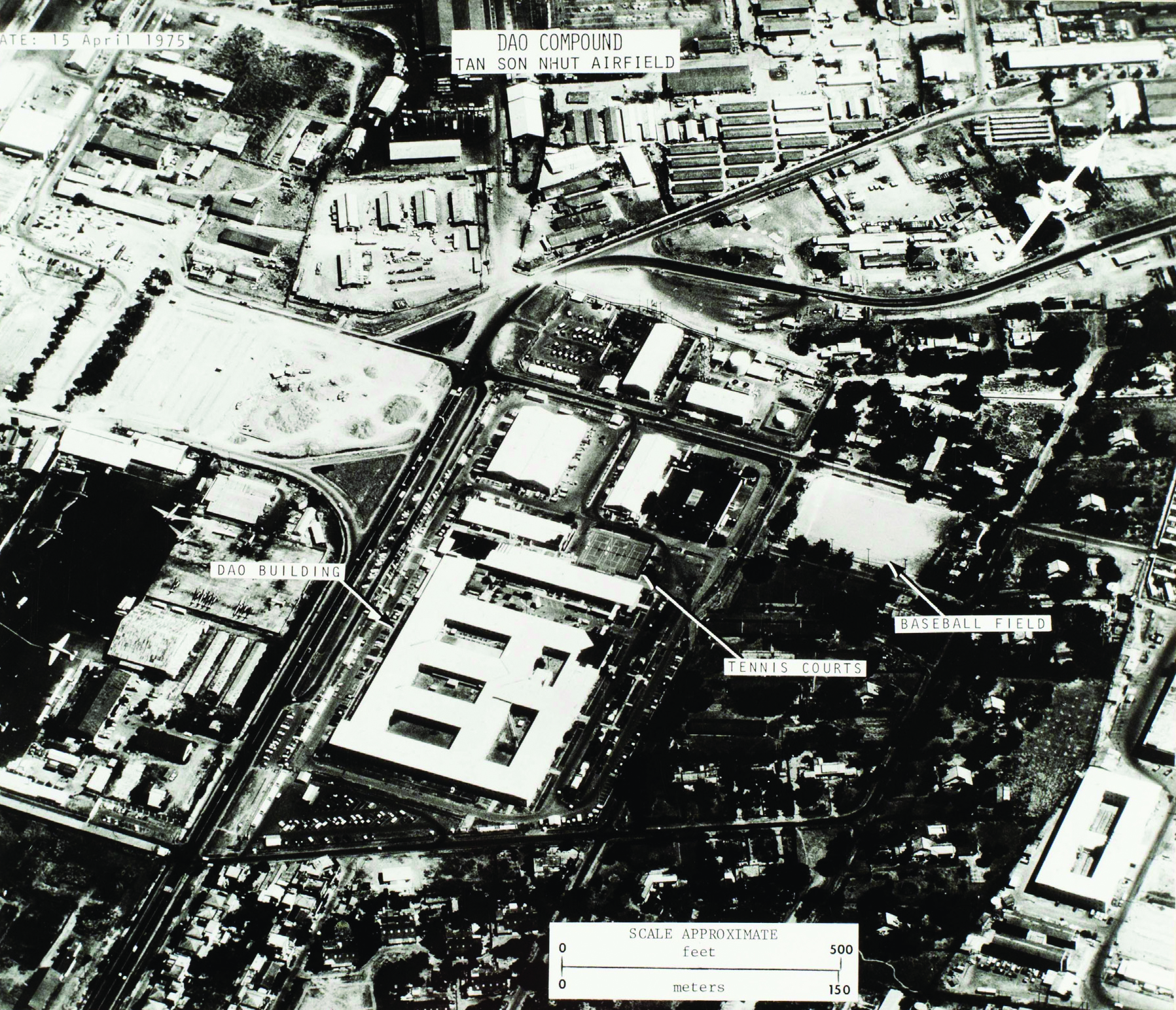 Image of Aerial view of Defense Attache' Office compound on Tan Son Nhut Airbase in Saigon, Vietnam in 1973.